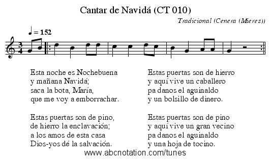 Cantar de Navidá (CT 010) - staff notation