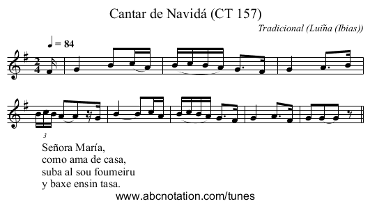Cantar de Navidá (CT 157) - staff notation