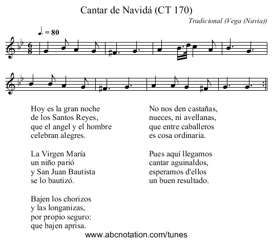 Cantar de Navidá (CT 170) - staff notation