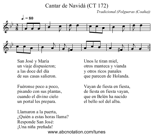 Cantar de Navidá (CT 172) - staff notation