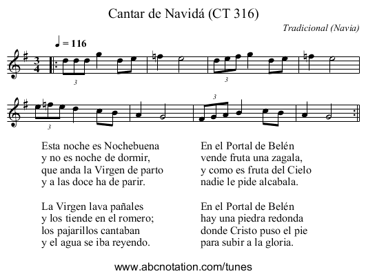 Cantar de Navidá (CT 316) - staff notation