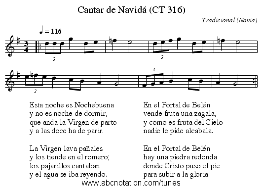 Cantar de Navidá (CT 316) - staff notation
