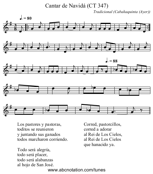 Cantar de Navidá (CT 347) - staff notation