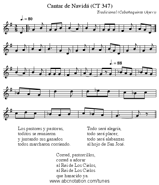 Cantar de Navidá (CT 347) - staff notation