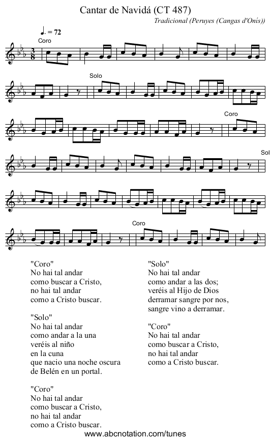 Cantar de Navidá (CT 487) - staff notation