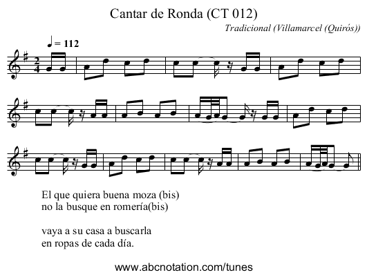 Cantar de Ronda (CT 012) - staff notation