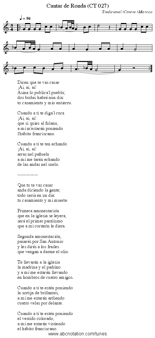 Cantar de Ronda (CT 027) - staff notation