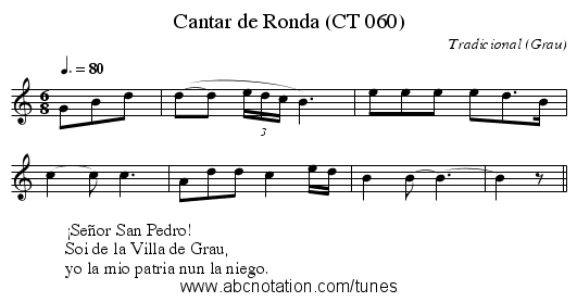 Cantar de Ronda (CT 060) - staff notation