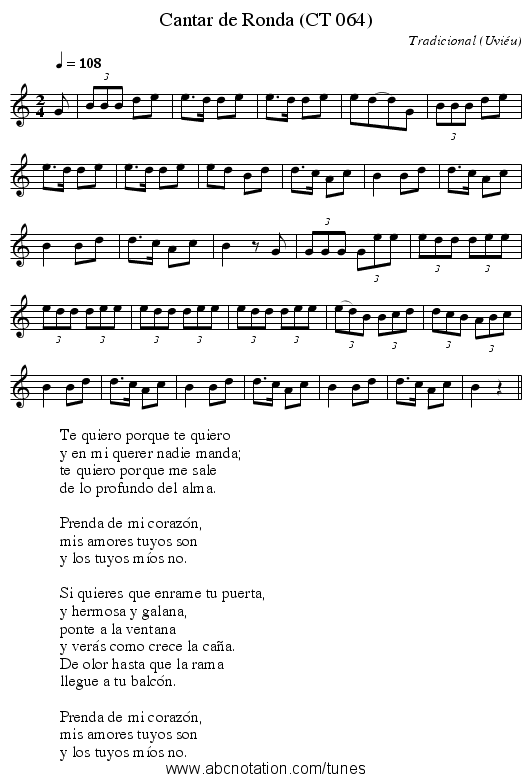 Cantar de Ronda (CT 064) - staff notation