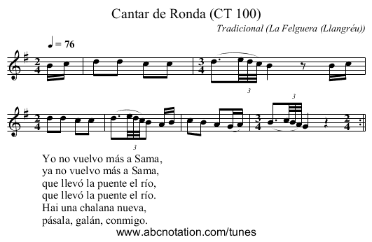 Cantar de Ronda (CT 100) - staff notation