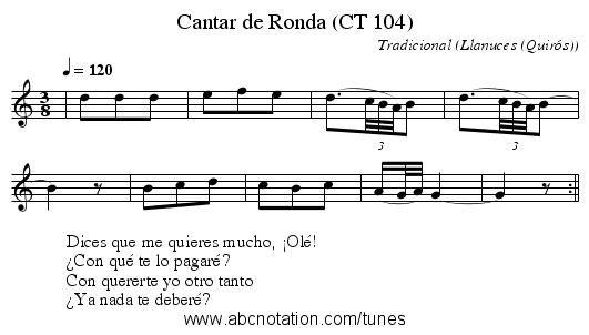 Cantar de Ronda (CT 104) - staff notation