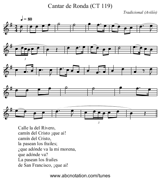 Cantar de Ronda (CT 119) - staff notation