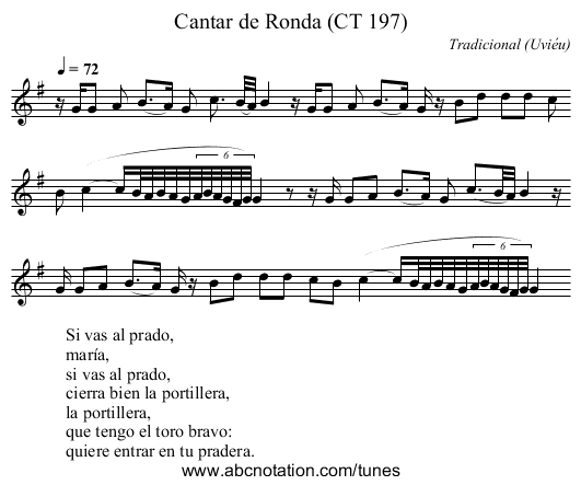 Cantar de Ronda (CT 197) - staff notation