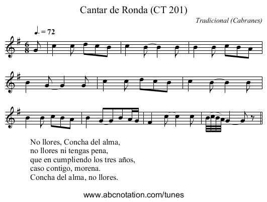 Cantar de Ronda (CT 201) - staff notation