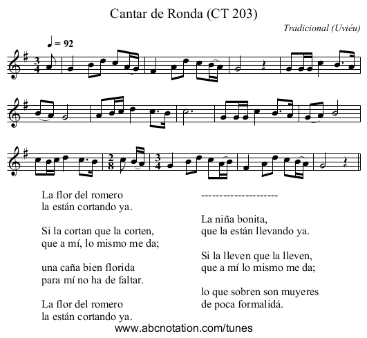 Cantar de Ronda (CT 203) - staff notation