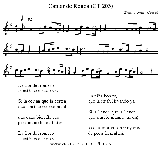 Cantar de Ronda (CT 203) - staff notation