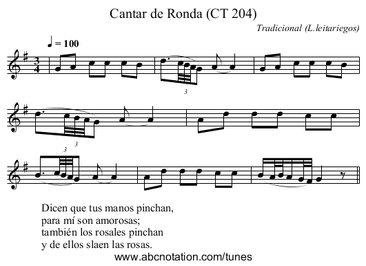 Cantar de Ronda (CT 204) - staff notation