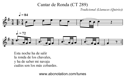 Cantar de Ronda (CT 289) - staff notation