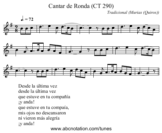 Cantar de Ronda (CT 290) - staff notation