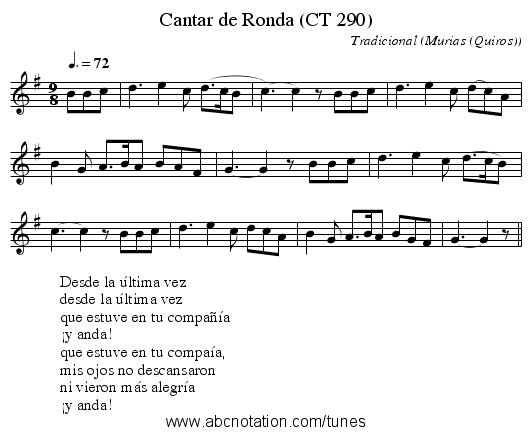 Cantar de Ronda (CT 290) - staff notation