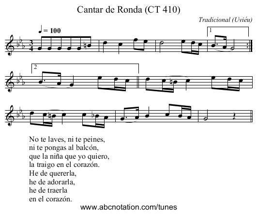 Cantar de Ronda (CT 410) - staff notation