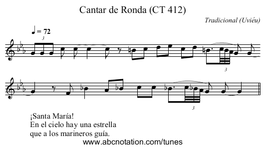 Cantar de Ronda (CT 412) - staff notation