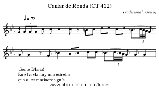 Cantar de Ronda (CT 412) - staff notation