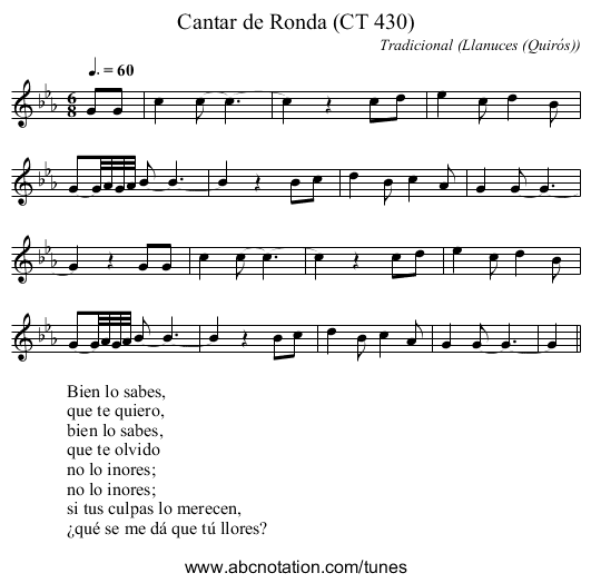 Cantar de Ronda (CT 430) - staff notation