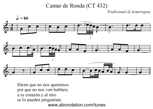 Cantar de Ronda (CT 432) - staff notation