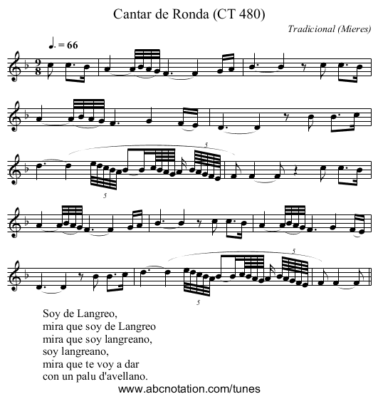 Cantar de Ronda (CT 480) - staff notation