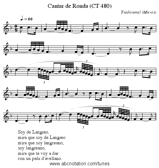 Cantar de Ronda (CT 480) - staff notation
