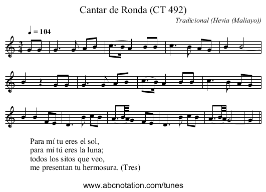 Cantar de Ronda (CT 492) - staff notation
