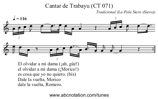 Cantar de Trabayu (CT 071) - staff notation