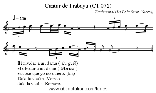 Cantar de Trabayu (CT 071) - staff notation