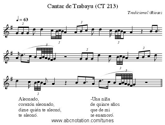 Cantar de Trabayu (CT 213) - staff notation
