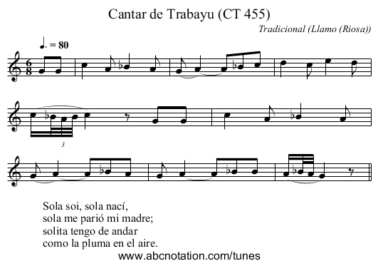 Cantar de Trabayu (CT 455) - staff notation