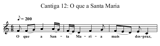 Cantiga 12: O que a Santa Maria - staff notation