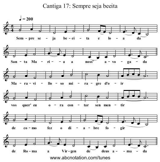 Cantiga 17: Sempre seja beeita - staff notation