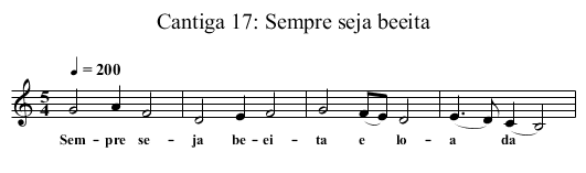 Cantiga 17: Sempre seja beeita - staff notation