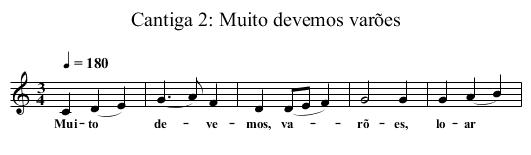 Cantiga 2: Muito devemos varões - staff notation