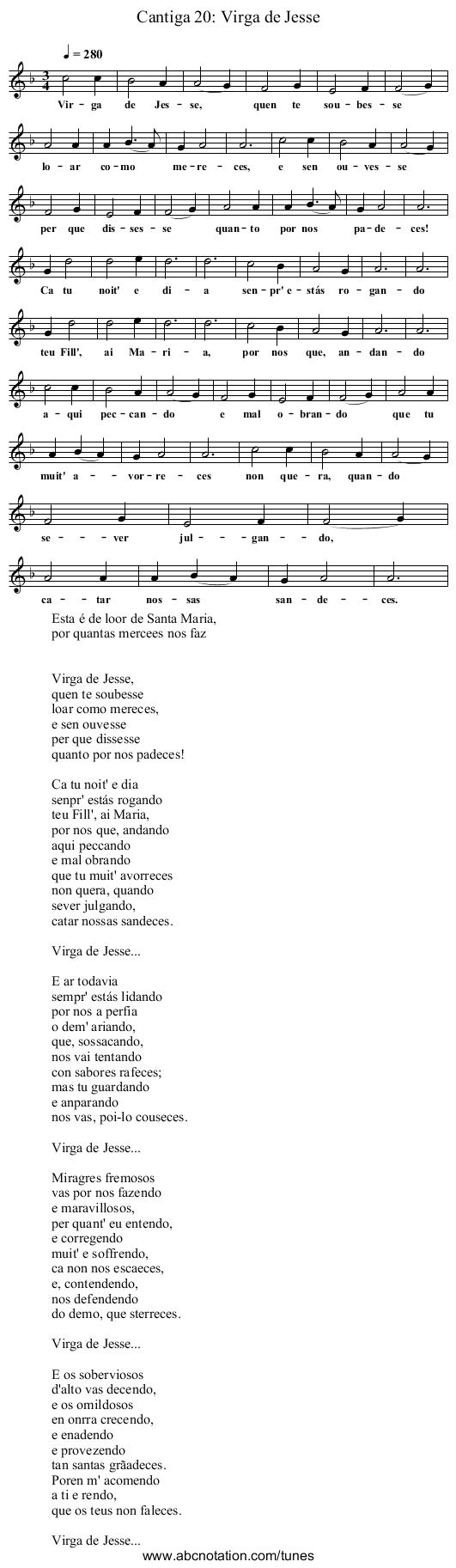 Cantiga 20: Virga de Jesse - staff notation