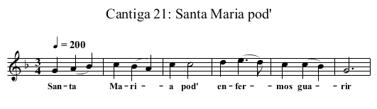 Cantiga 21: Santa Maria pod' - staff notation