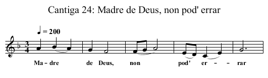 Cantiga 24: Madre de Deus, non pod' errar - staff notation