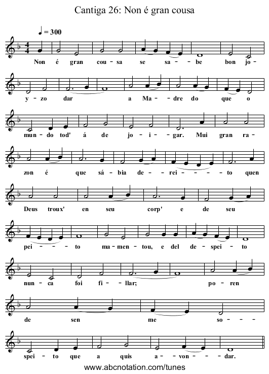 Cantiga 26: Non é gran cousa - staff notation