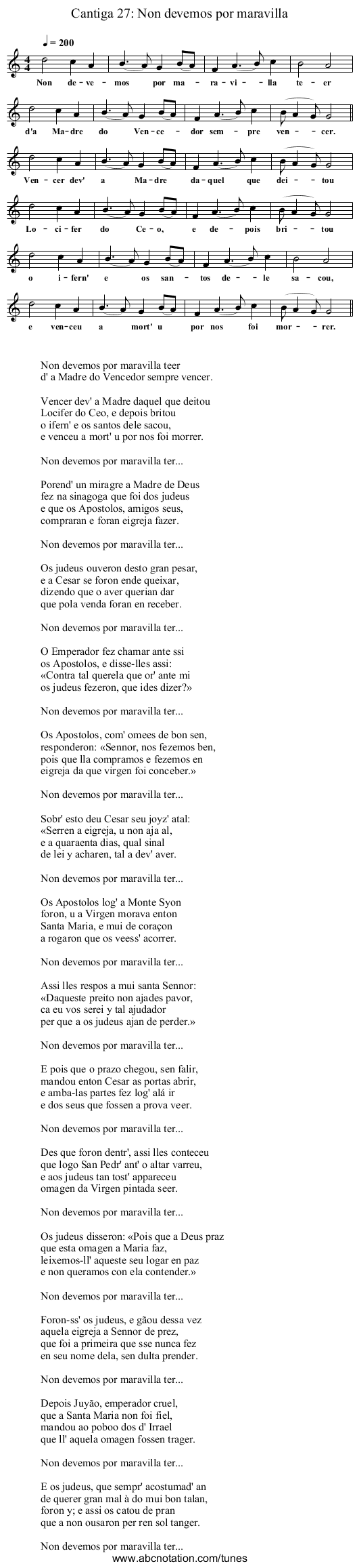 Cantiga 27: Non devemos por maravilla - staff notation
