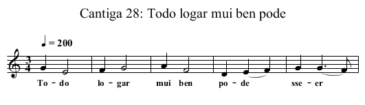 Cantiga 28: Todo logar mui ben pode - staff notation