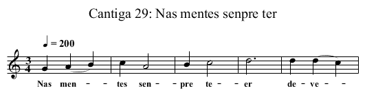 Cantiga 29: Nas mentes senpre ter - staff notation