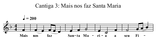 Cantiga 3: Mais nos faz Santa Maria - staff notation