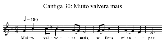 Cantiga 30: Muito valvera mais - staff notation