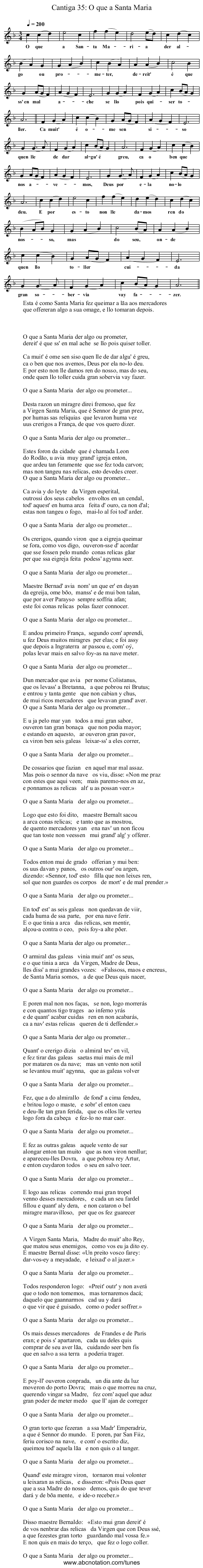Cantiga 35: O que a Santa Maria - staff notation